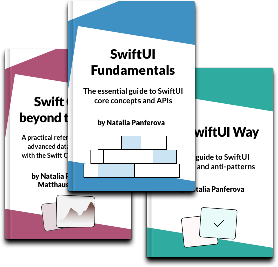 Book covers for SwiftUI Fundamentals, The SwiftUI Way and Swift Charts Beyond the Basics