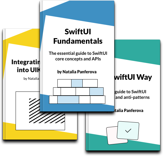 Book covers for SwiftUI Fundamentals, The SwiftUI Way and Integrating SwiftUI into UIKit Apps