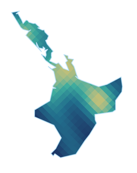 The North Island filled with a rhombus heat map