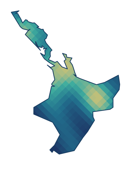 The North Island filled with a rhombus heat map